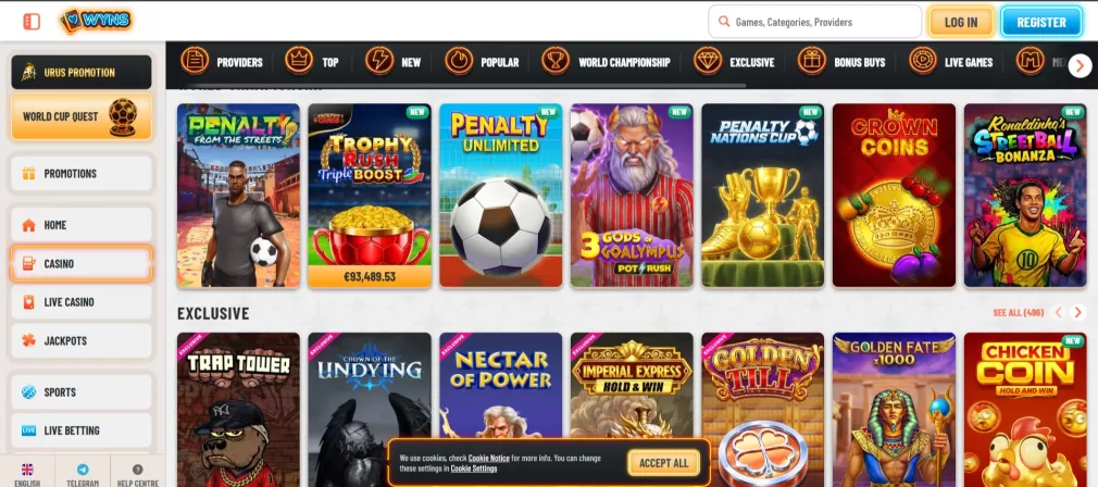 Wyns Casino Willkommensbonus 500 Euro und 200 Freispiele
